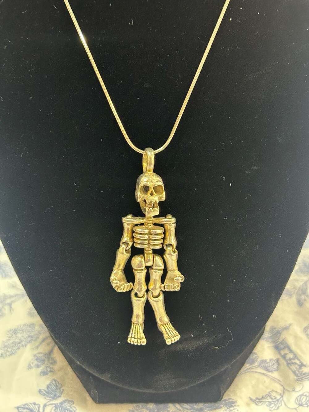 Italian Articulated Movable Skeleton Pendant Necklace in 925 Sterling Silver